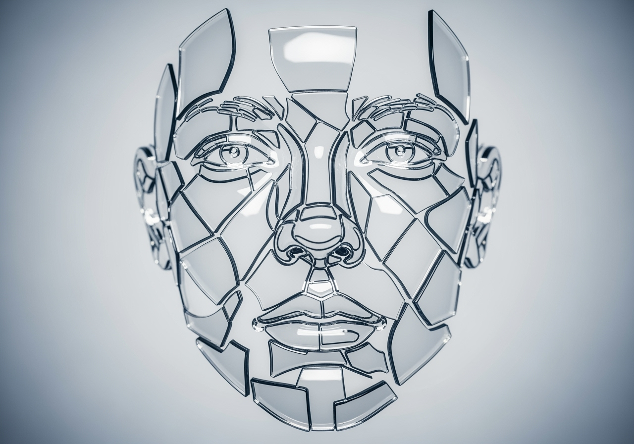 An abstract portrait made of layered transparent glass, symbolizing a complex, multi-faceted identity.