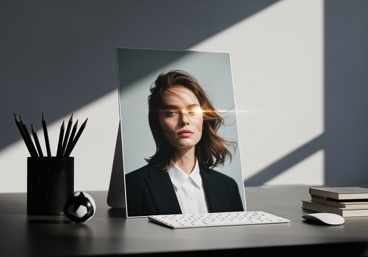 A close-up of a photo where the subject is becoming animated with realistic motion and light, demonstrating cinematic quality.