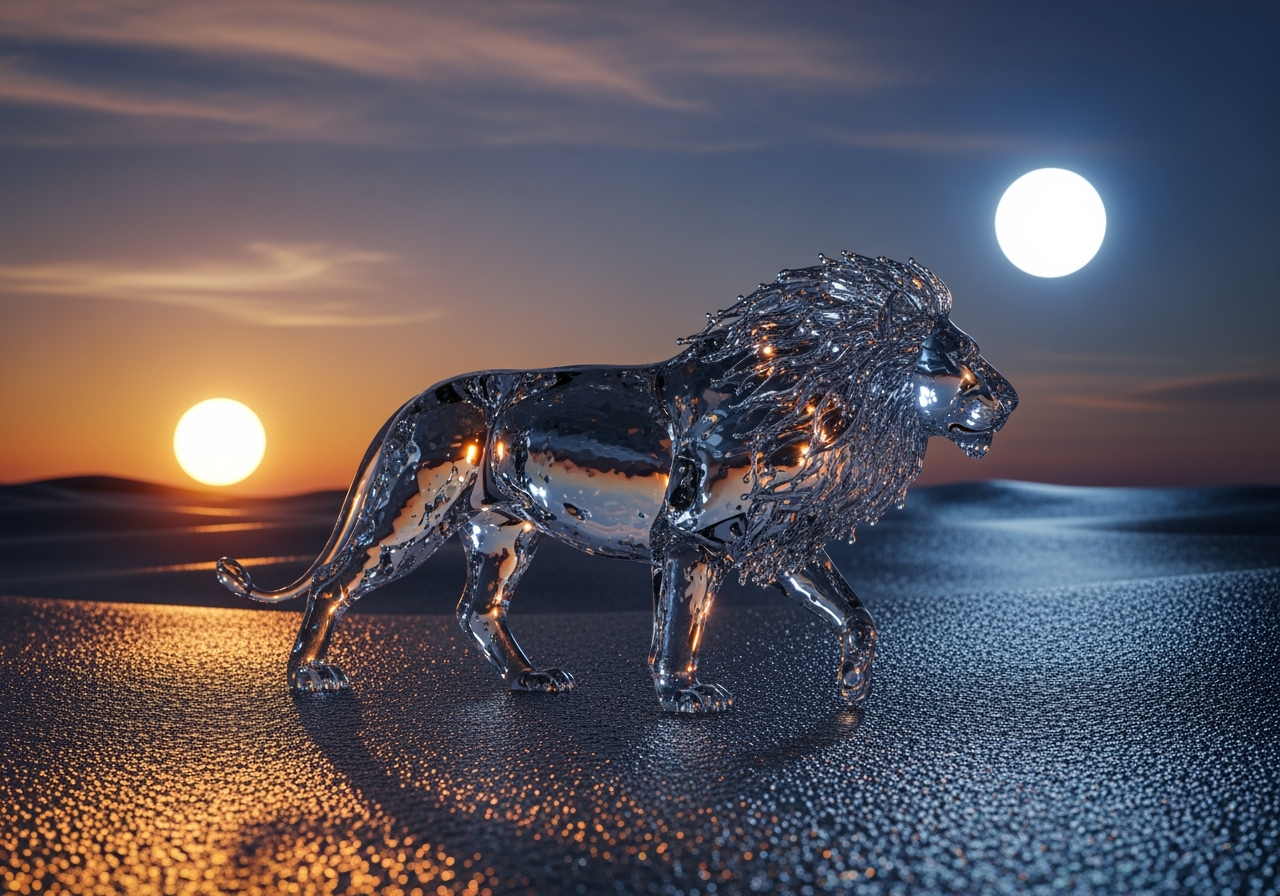 A surreal, creative image of a water lion in a desert, representing the limitless possibilities of AI video generation.