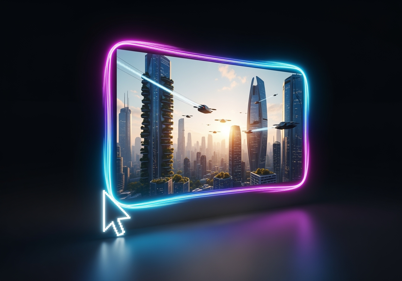 An abstract image of a text cursor generating a cinematic video stream, symbolizing text-to-video AI.