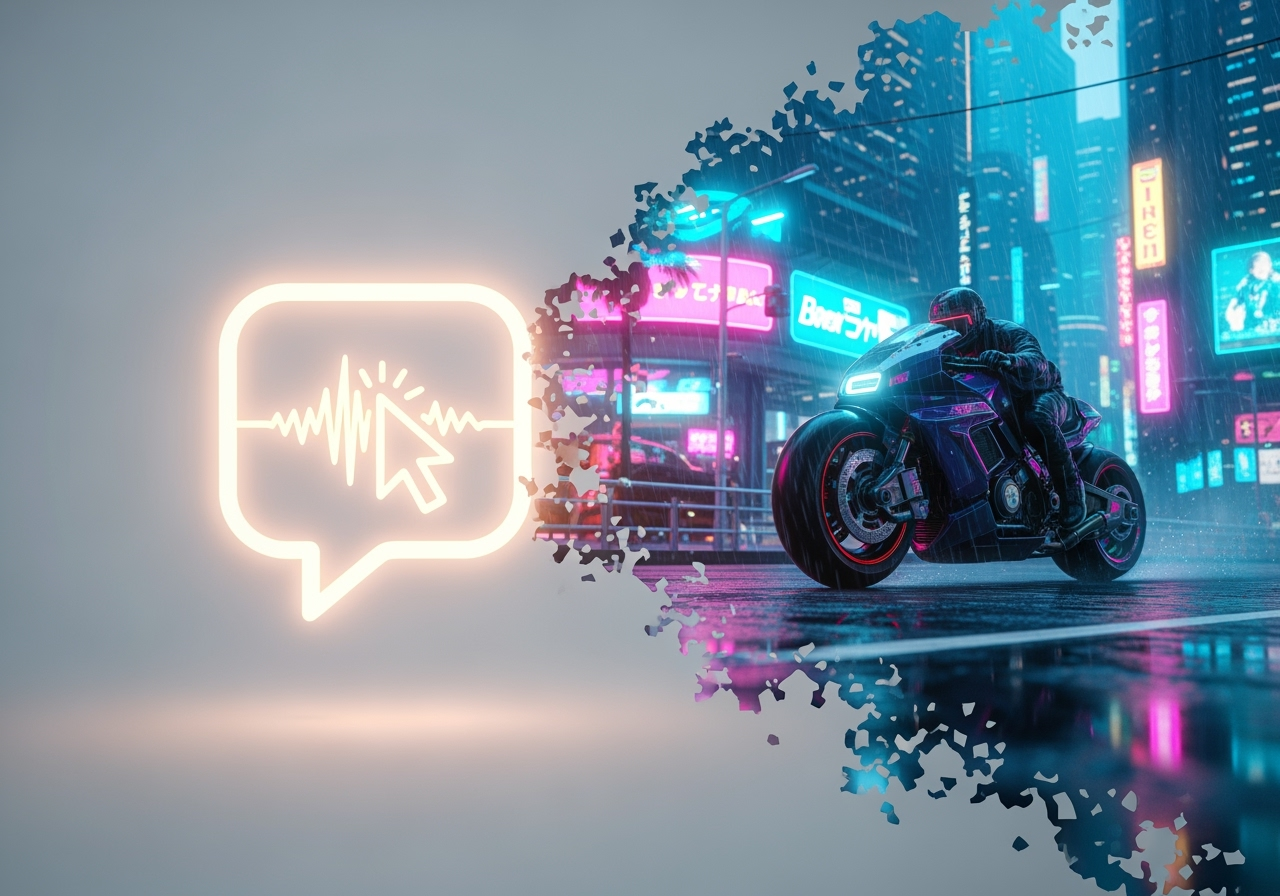 Abstract icon of text transforming into a vibrant cyberpunk video scene, representing text-to-video AI.