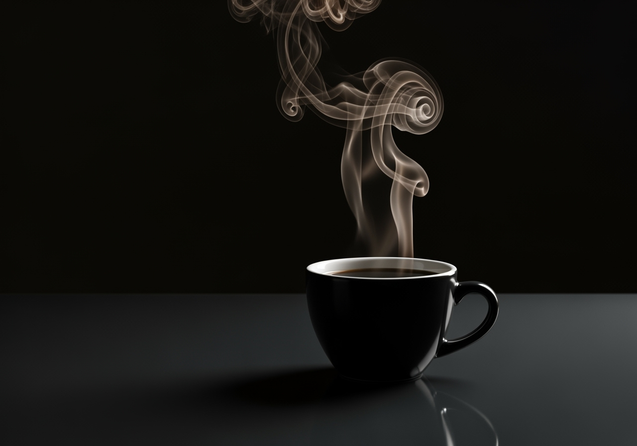 A professional product photo of a coffee cup with dynamic, swirling steam, representing high-quality commercial output.