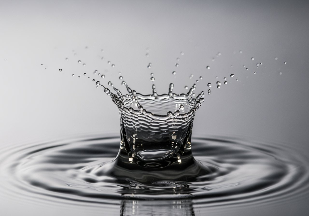 A hyper-realistic close-up photo of a water splash, showcasing incredible detail and physics to represent AI video quality.