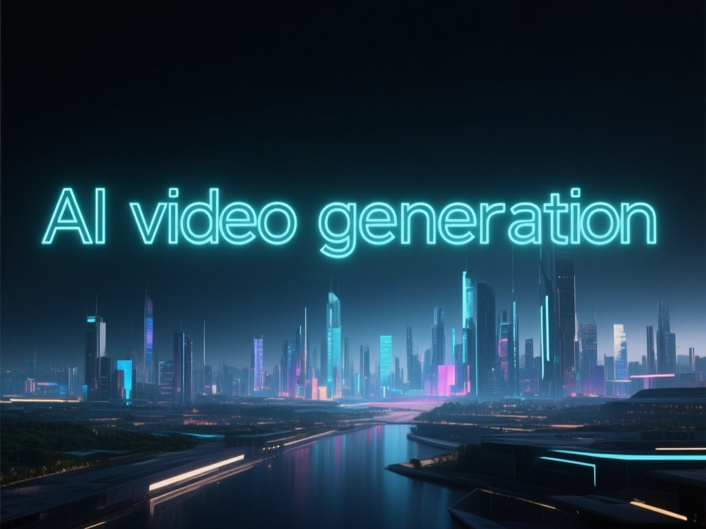 An abstract representation of text transforming into a cinematic city, symbolizing AI video creation.