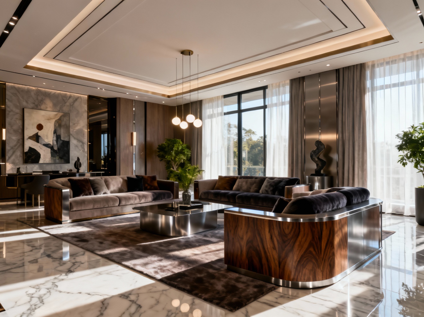 Sora 2 interior design photography rendering luxury living spaces with authentic materials. Modern furniture, lighting design, and architectural details showcasing Sora 2's professional interior design visualization technology.