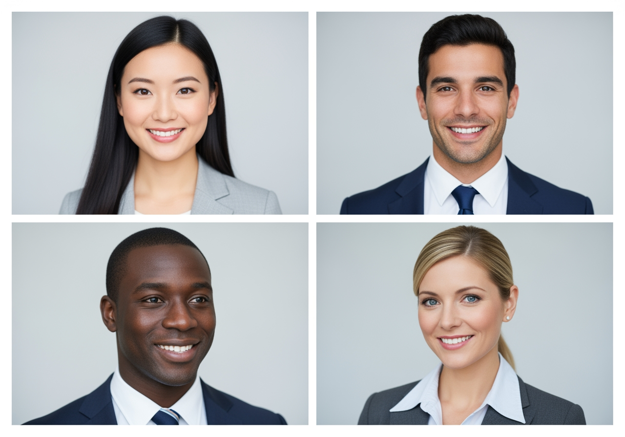 Grid of diverse professional team headshots generated by AI for company directories