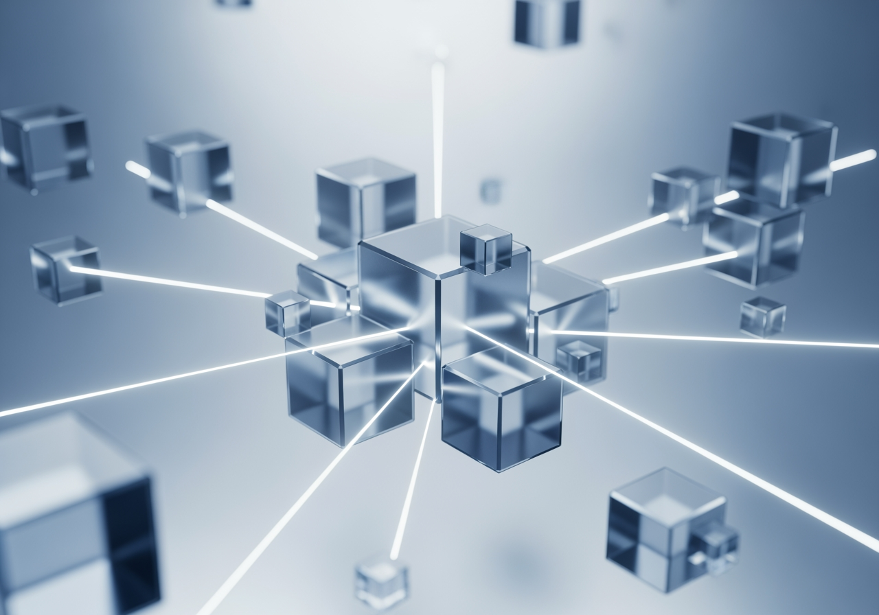 안전한 파일 공유 및 워크플로우 관리를 나타내는 추상적인 기하학적 네트워크