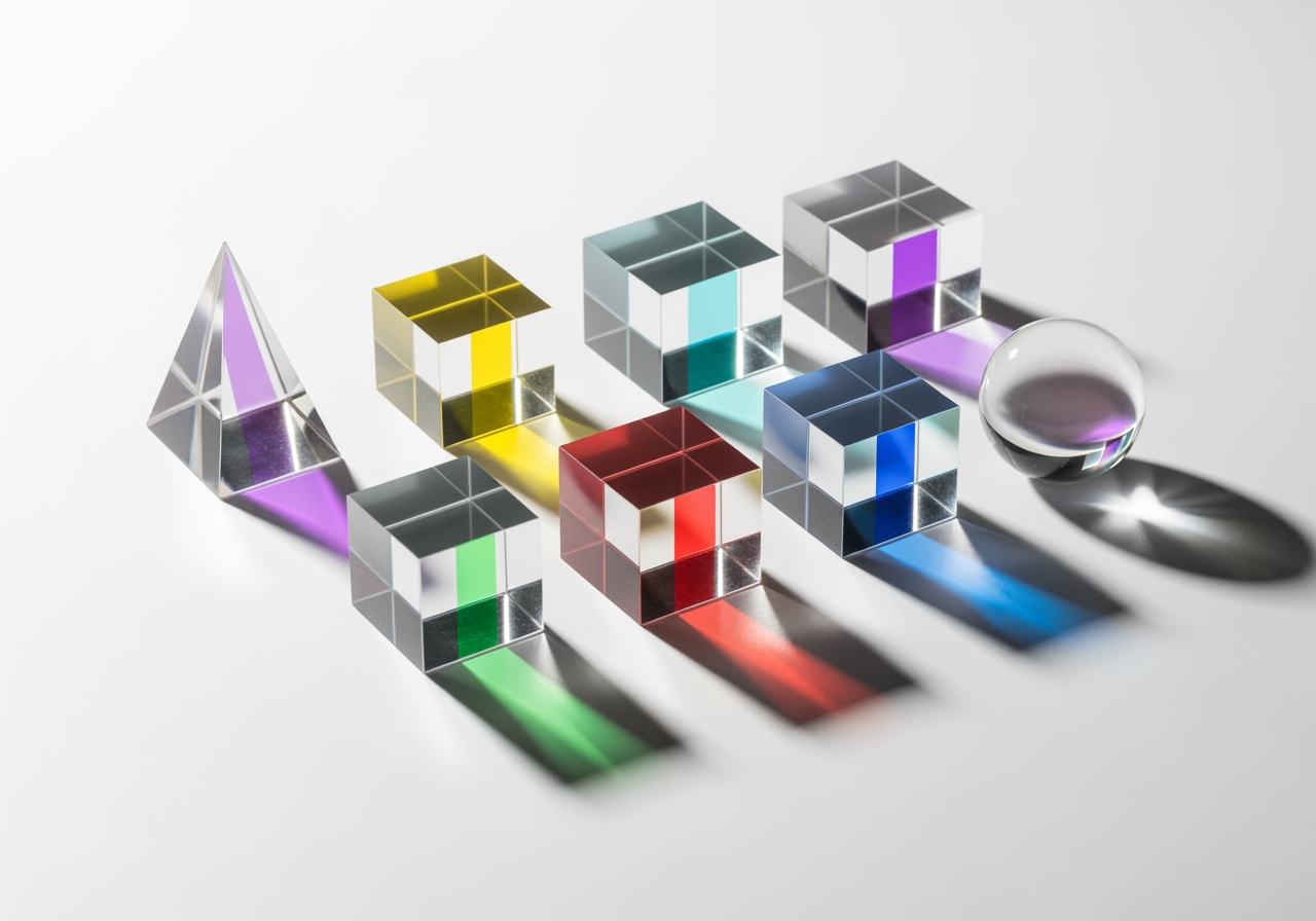 Prismi ottici che rifrangono la luce rappresentando diversi modelli di IA