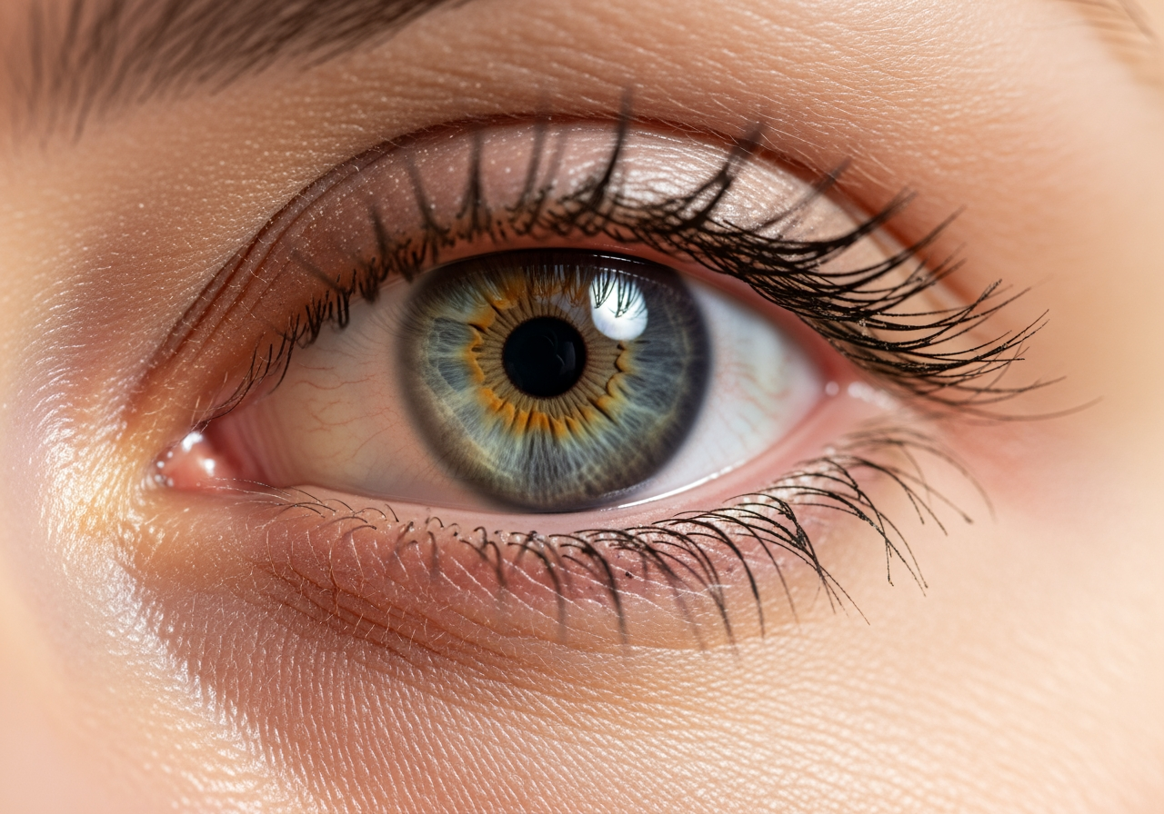 4K 초고화질 업스케일링을 보여주는 눈과 피부의 디테일 클로즈업