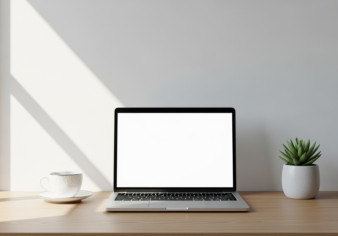 Allestimento di spazio di lavoro minimalista che rappresenta un flusso di lavoro IA facile