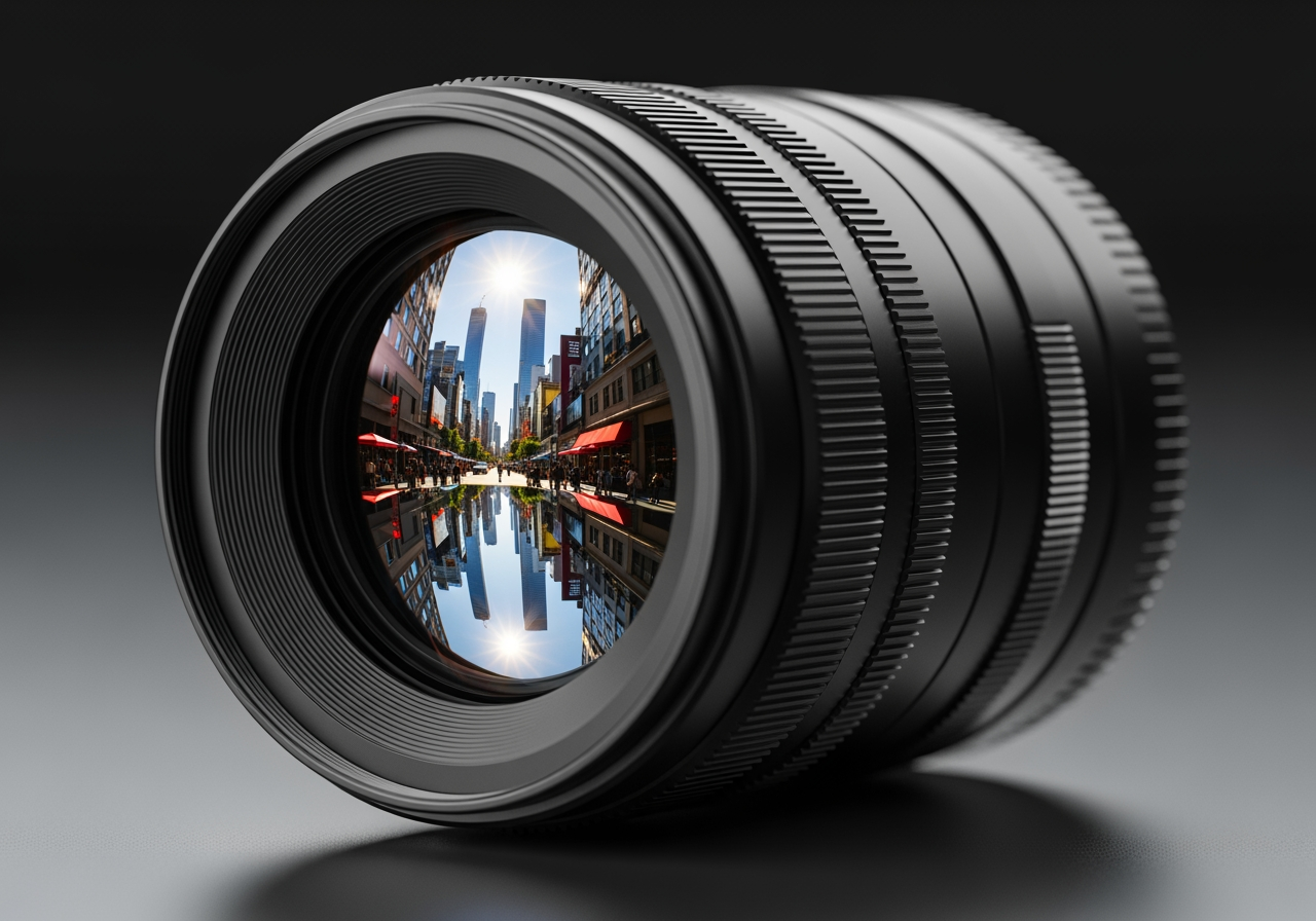 4K 고해상도와 선명함을 상징하는 카메라 렌즈의 정밀한 매크로 사진
