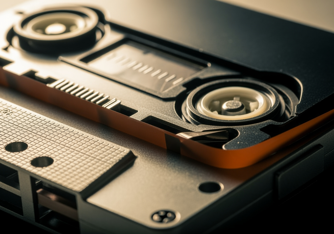 빈티지 카세트 테이프 질감을 보여주는 고해상도 매크로 사진