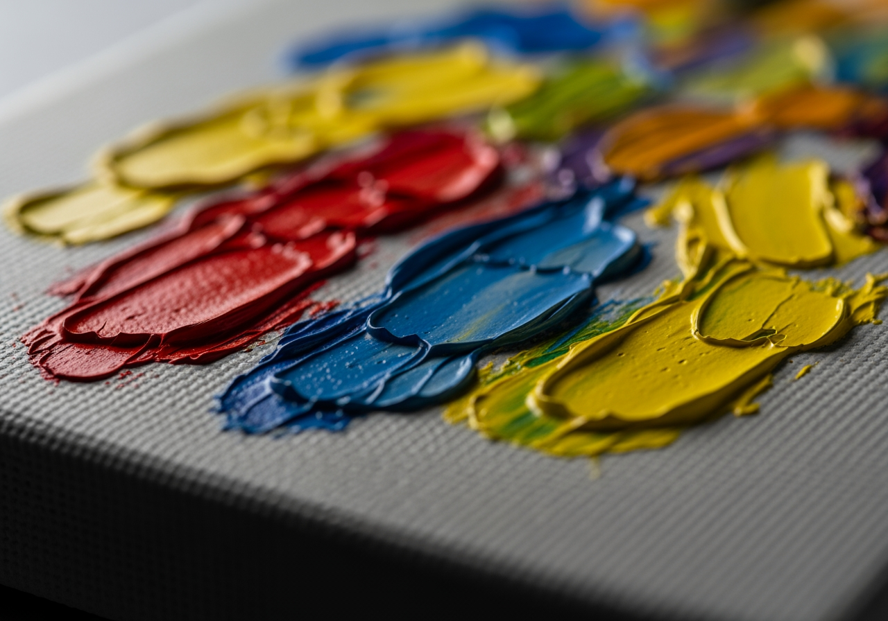 고품질 미니 캔버스의 질감 있는 붓터치를 보여주는 접사 사진