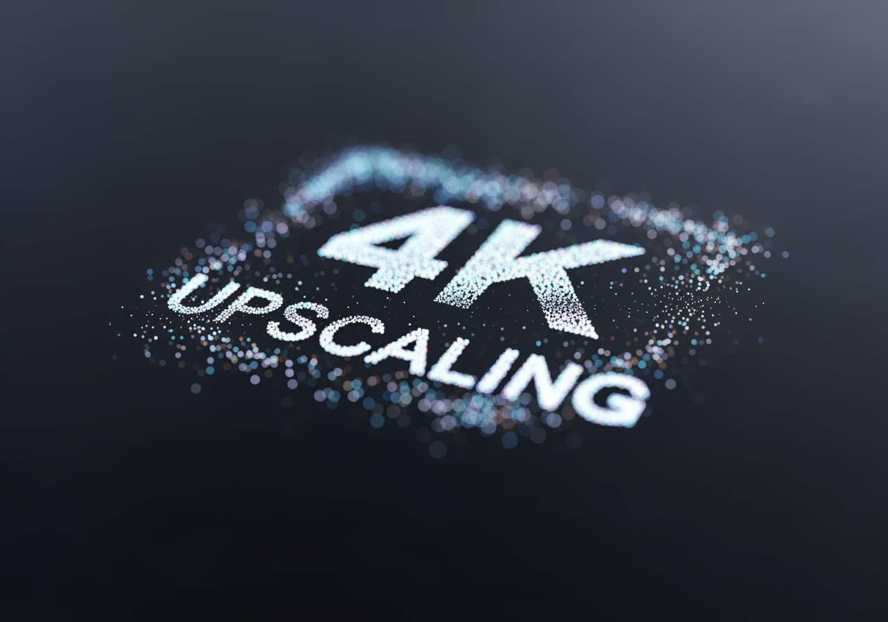 4K 해상도의 선명함을 상징하는 날카로운 디지털 빛 입자의 매크로 샷