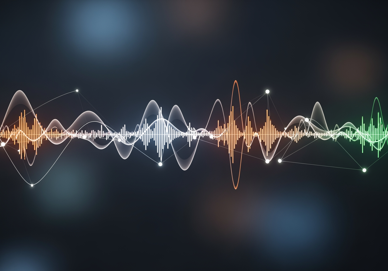 AI 음성 기술을 나타내는 추상적인 디지털 음파