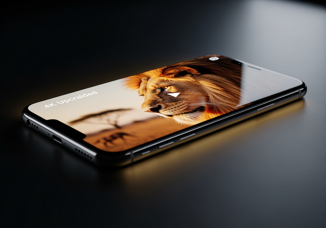고품질 4K 업스케일링 영상 콘텐츠를 보여주는 스마트폰 화면