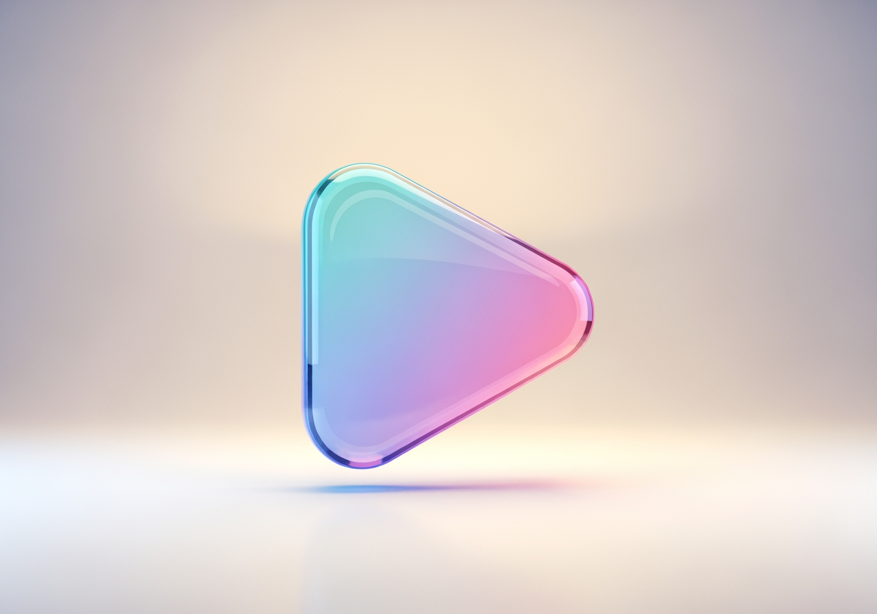 완성된 고화질 비디오를 나타내는 부드러운 표면 위의 세련된 재생 버튼