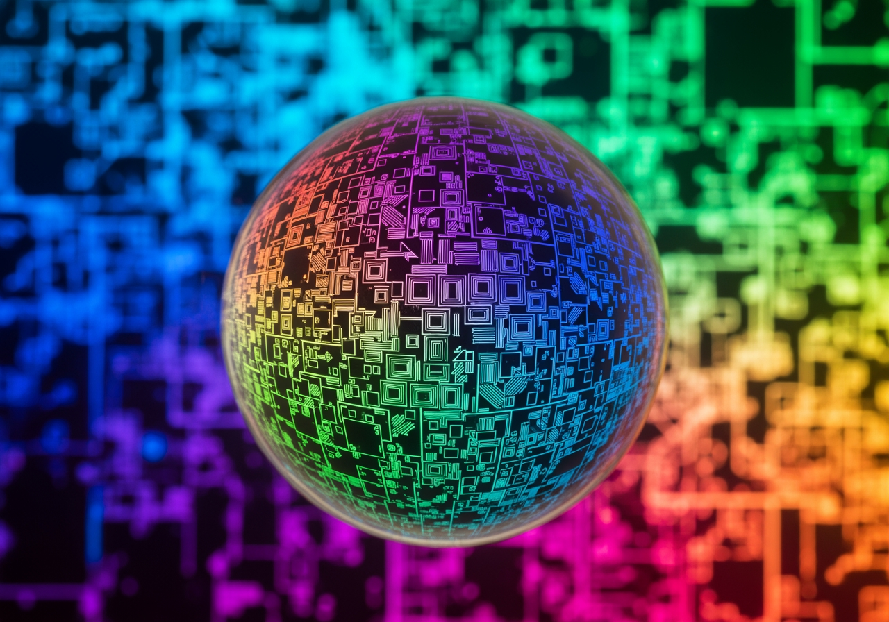 Lente di cristallo che ingrandisce dettagli intricati per simboleggiare l'upscaling ad alta risoluzione 4K