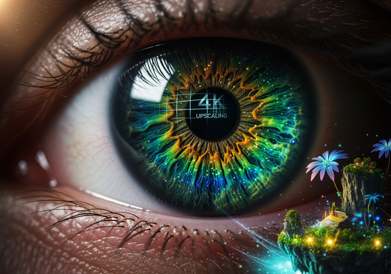 4K 고해상도 디테일을 보여주는 눈의 초근접 클로즈업