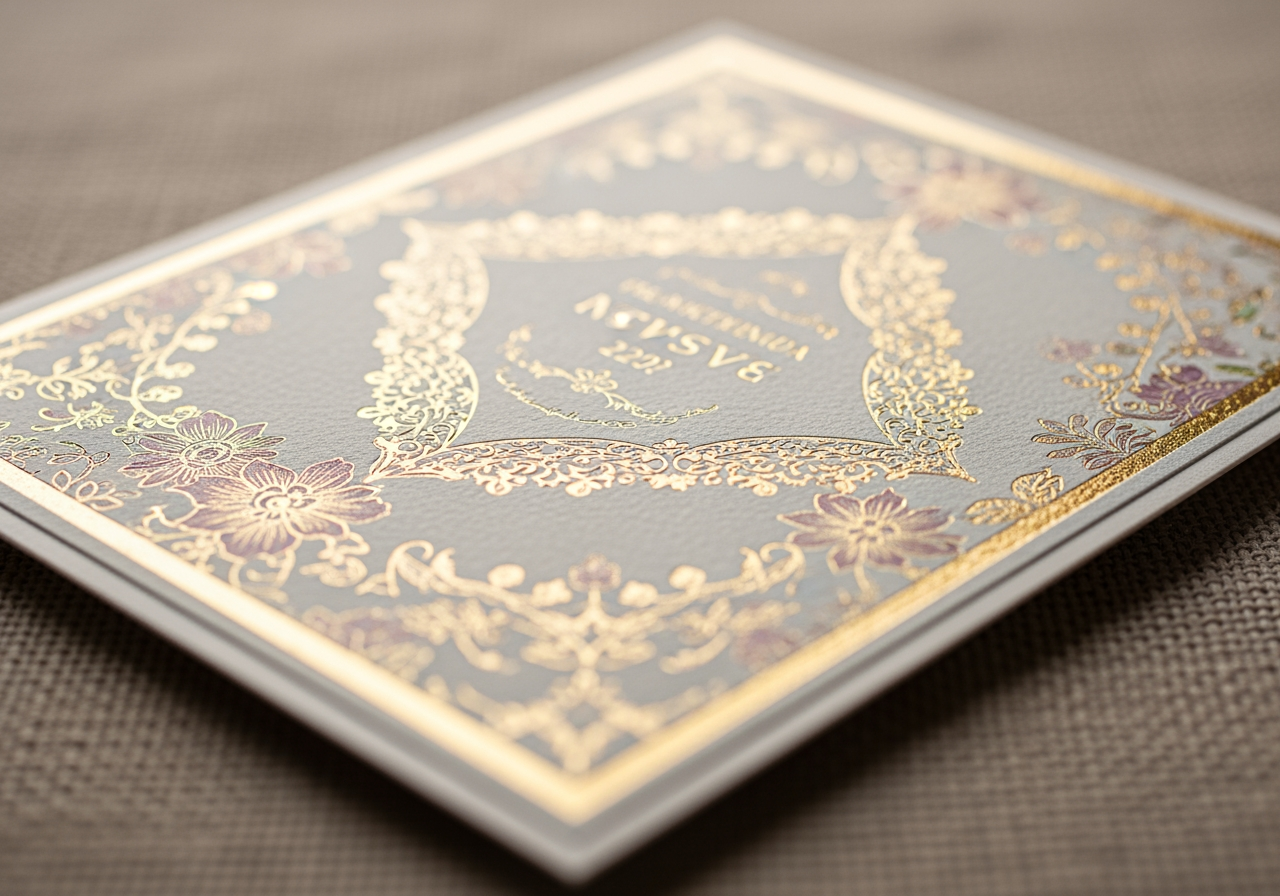 질감 있는 린넨 위에 놓인 선명한 디테일의 고품질 인쇄 초대장