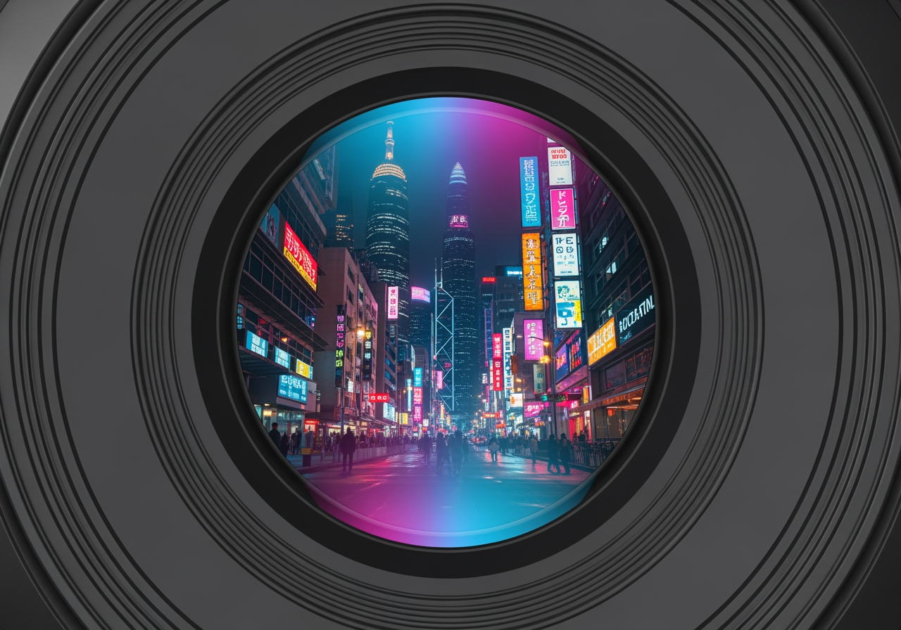 선명한 고화질 4K 이미지를 반사하는 렌즈의 클로즈업