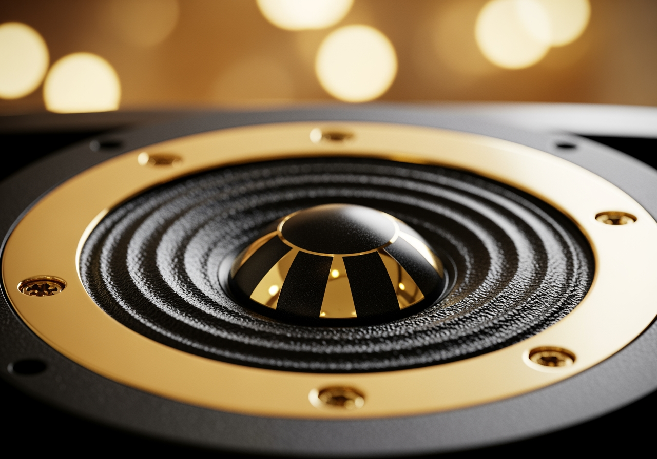 고품질 오디오 출력을 나타내는 하이엔드 스피커 멤브레인의 클로즈업