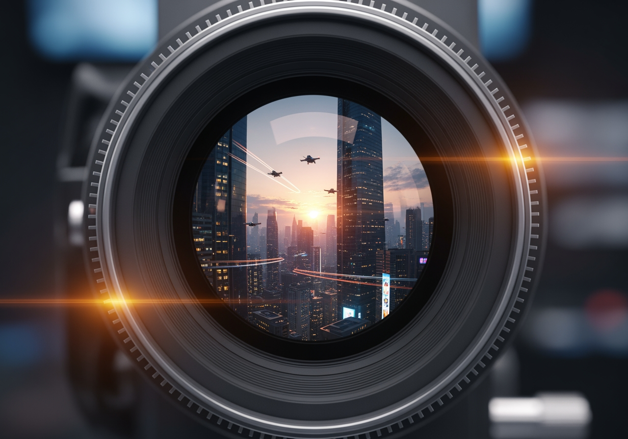 4K 업스케일링과 전문적인 비디오 품질을 나타내는 하이엔드 시네마 카메라 렌즈