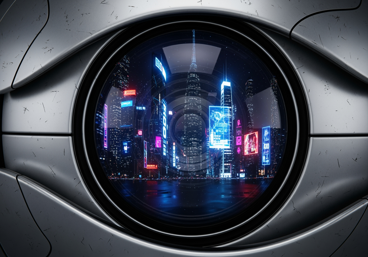 4K 초고해상도를 보여주는 로봇 눈 렌즈의 매크로 샷