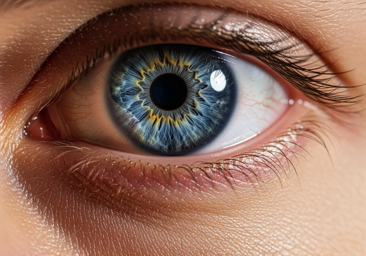 고해상도 피부 질감을 보여주는 디지털 휴먼 눈의 초근접 촬영