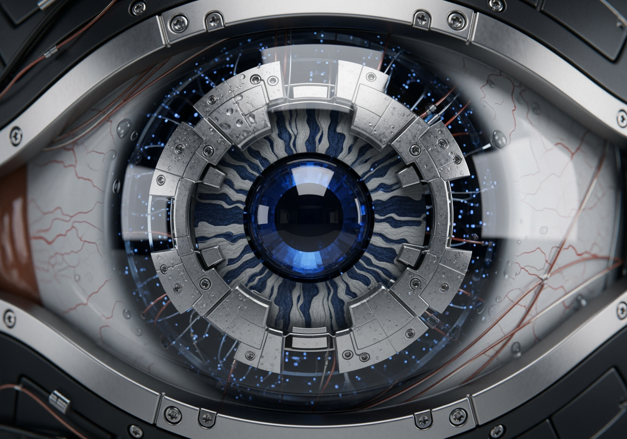 고화질 4K 품질을 보여주는 사이버네틱 눈의 매크로 샷