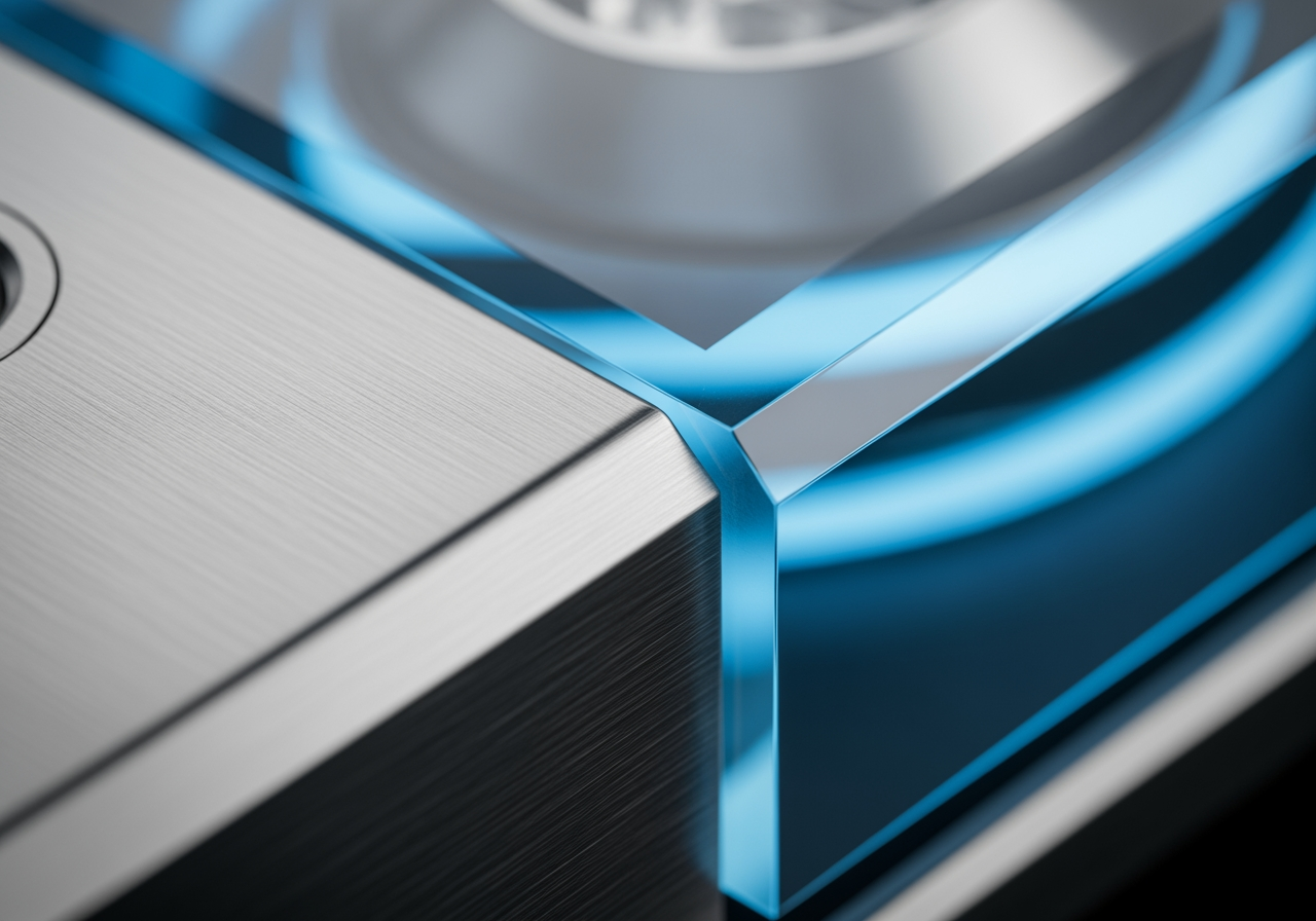 4K 고해상도 디테일을 보여주는 광택 티타늄 및 유리 질감의 매크로 클로즈업