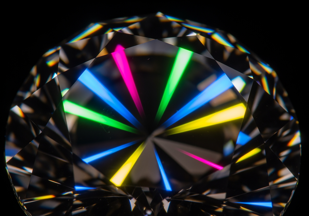 4K 고해상도 업스케일링을 상징하는 크리스탈 렌즈의 매크로 샷