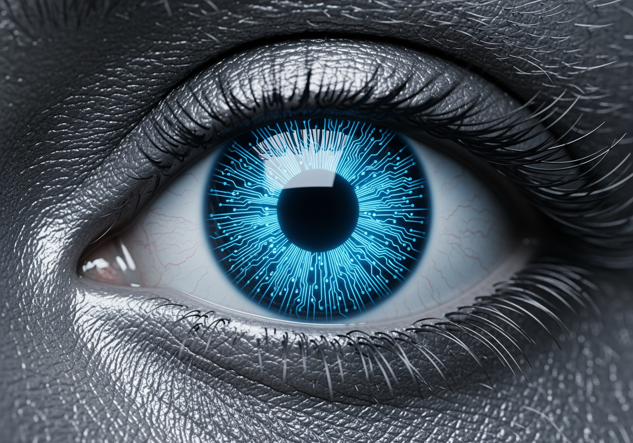 展示高质量 4K 超清化细节的数字眼睛纹理微距特写