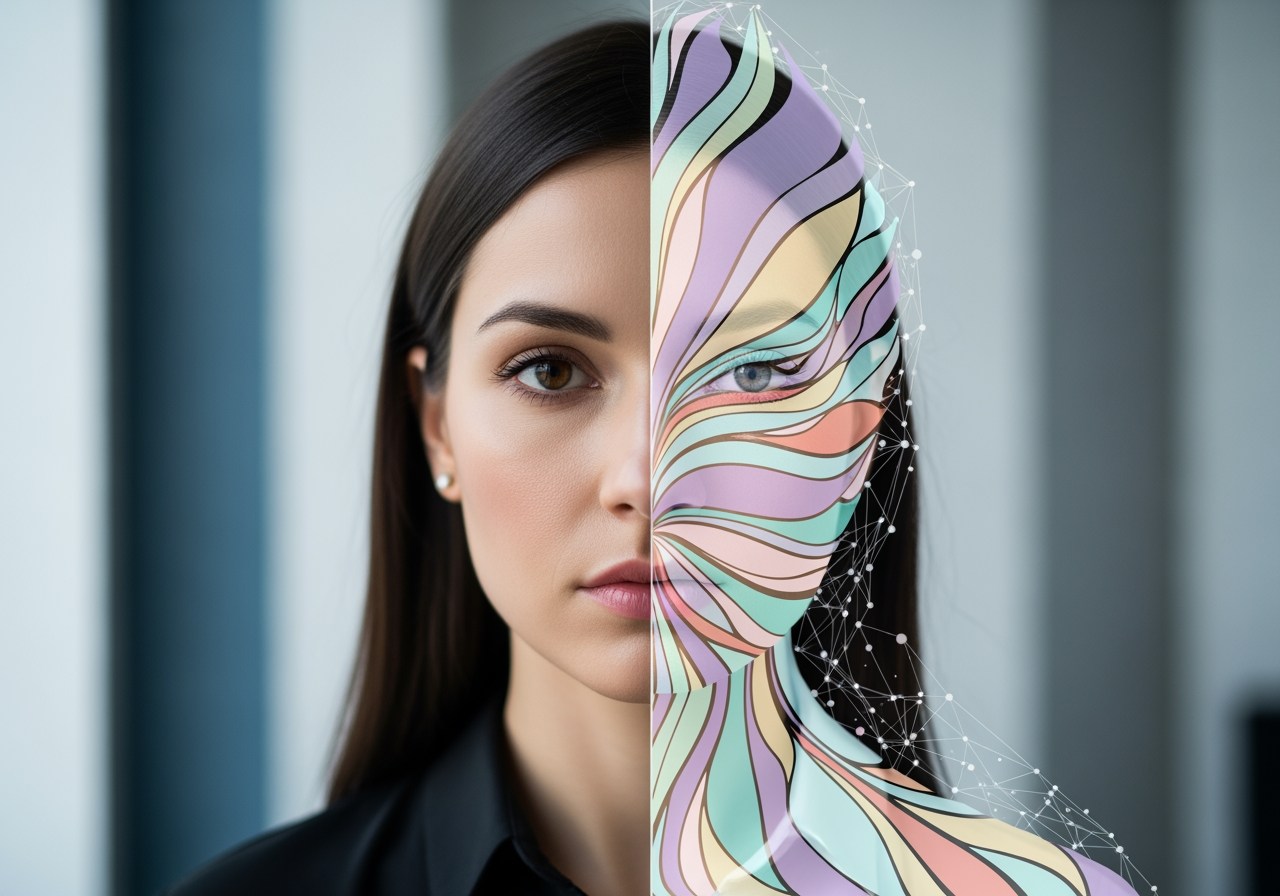 Portrait artistique à double exposition avec composition symétrique