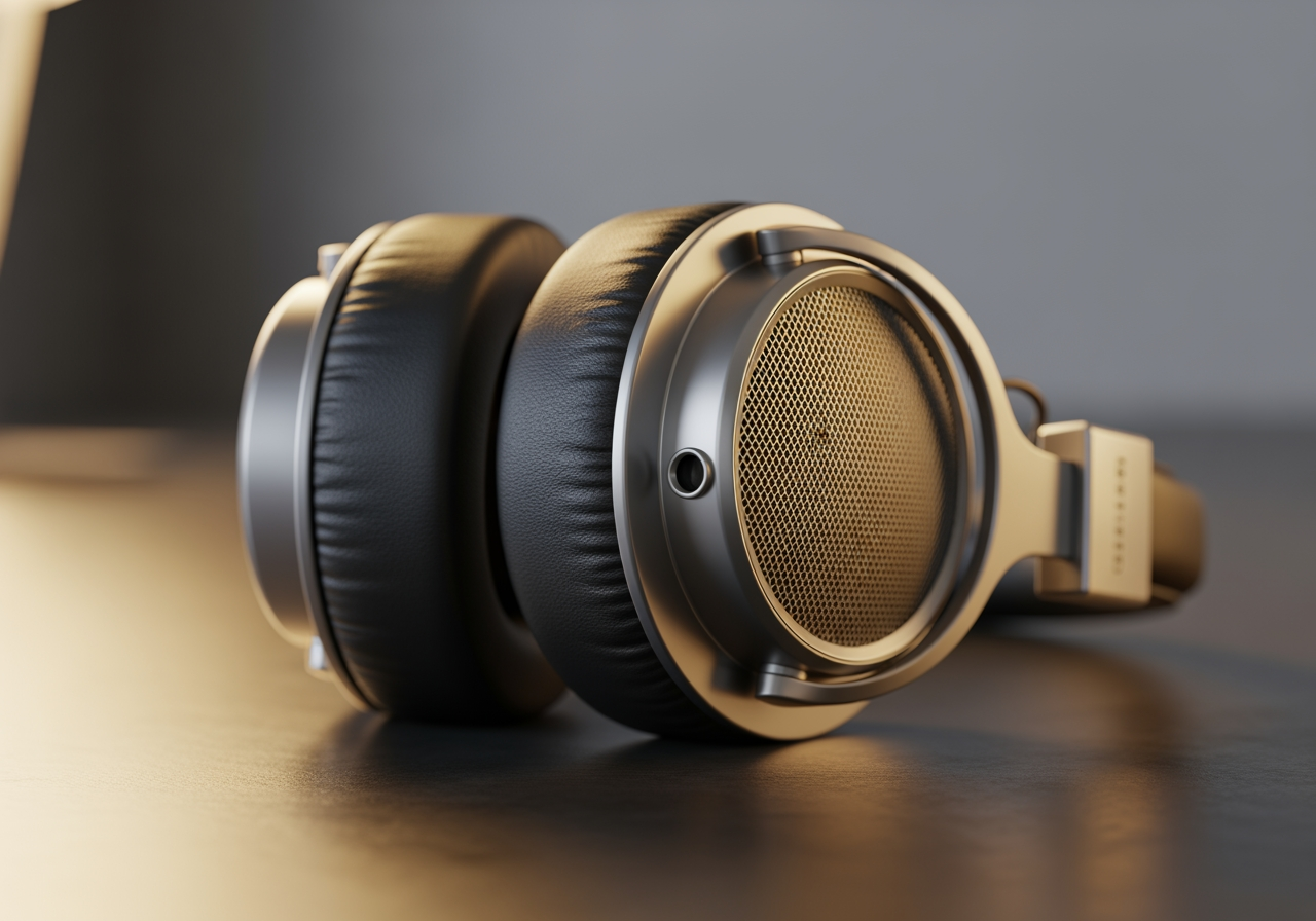 고품질 무손실 오디오를 상징하는 전문 스튜디오 헤드폰의 클로즈업