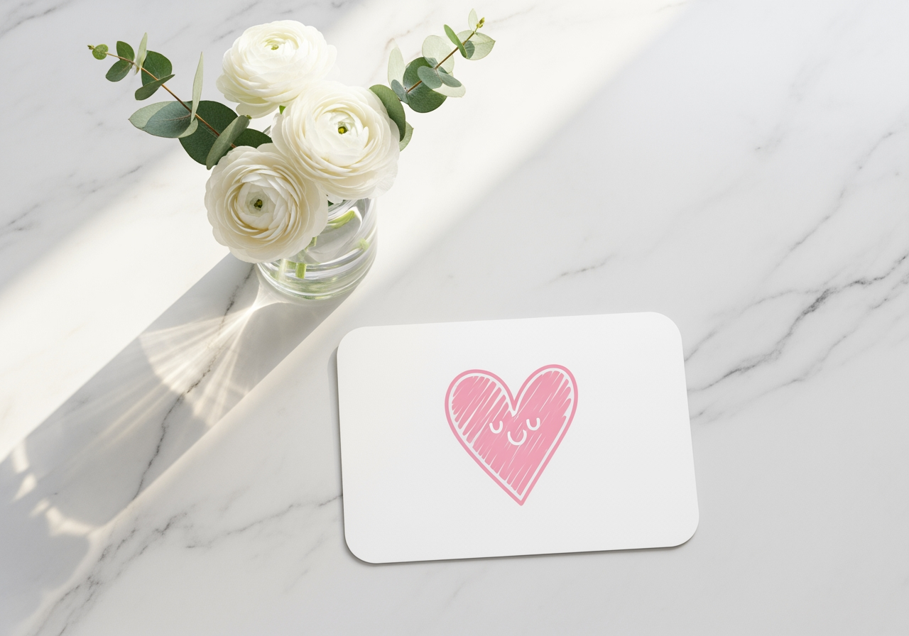 세련된 하트 아이콘이 특징인 미니멀한 연하장 목업