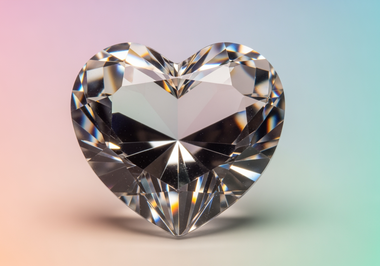 고해상도 디테일을 보여주는 크리스탈 유리 하트의 매크로 클로즈업