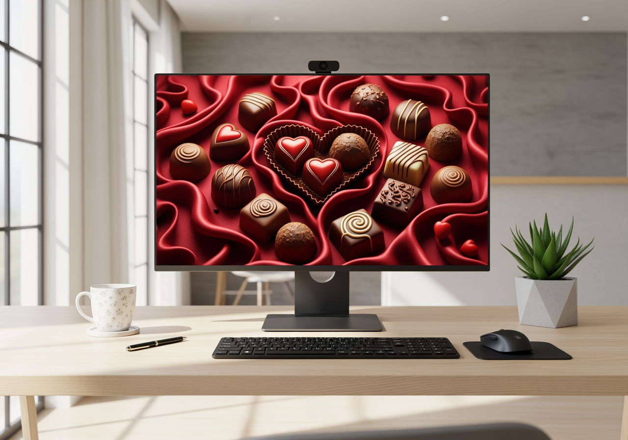 显示清晰 4K 情人节壁纸的高分辨率桌面显示器