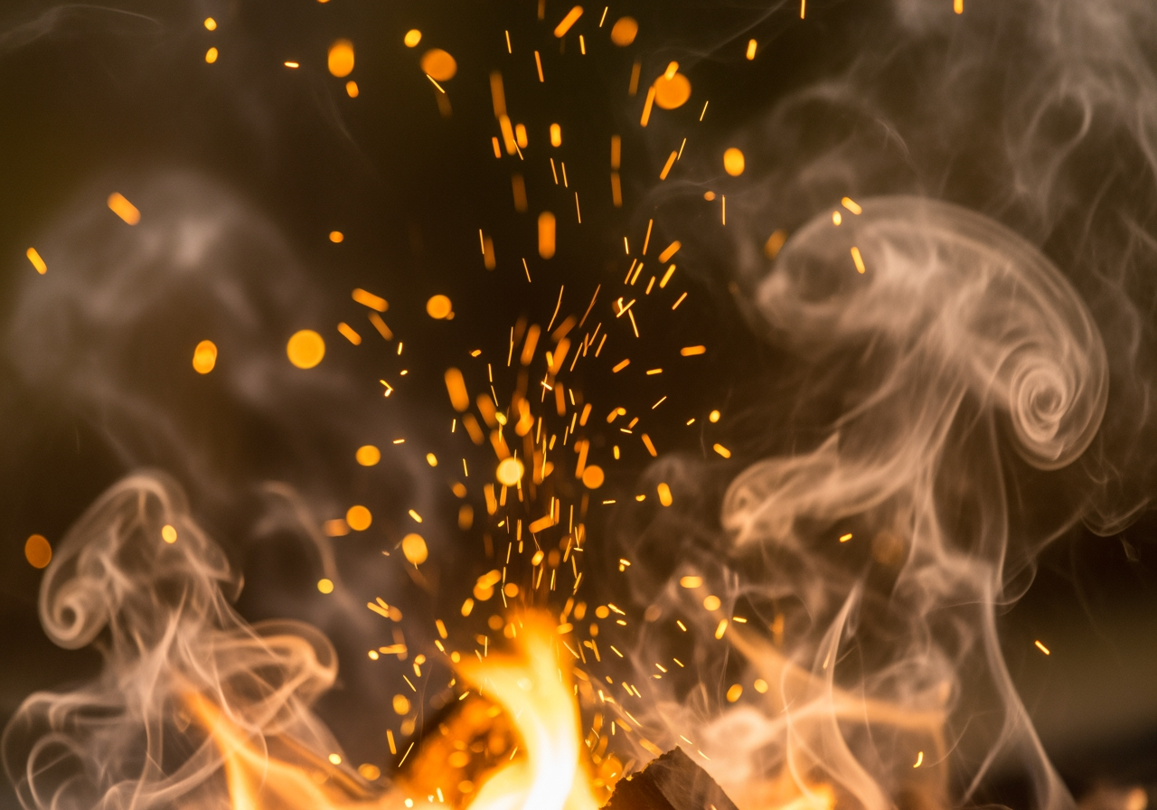显示4k高分辨率细节的火花和烟雾纹理的微距特写