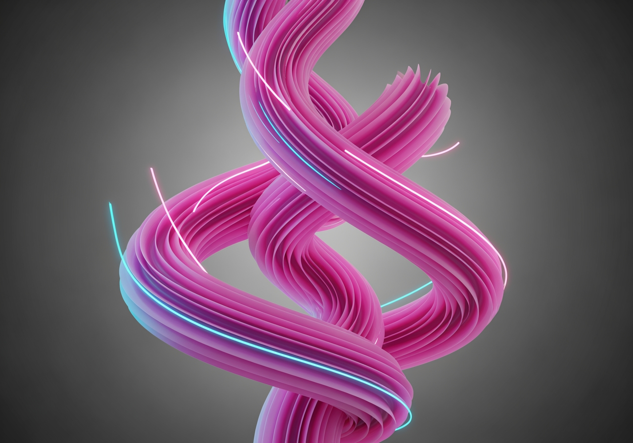 Vibrant Fuchsia 3D abstract art sculpture with neon lighting effects
