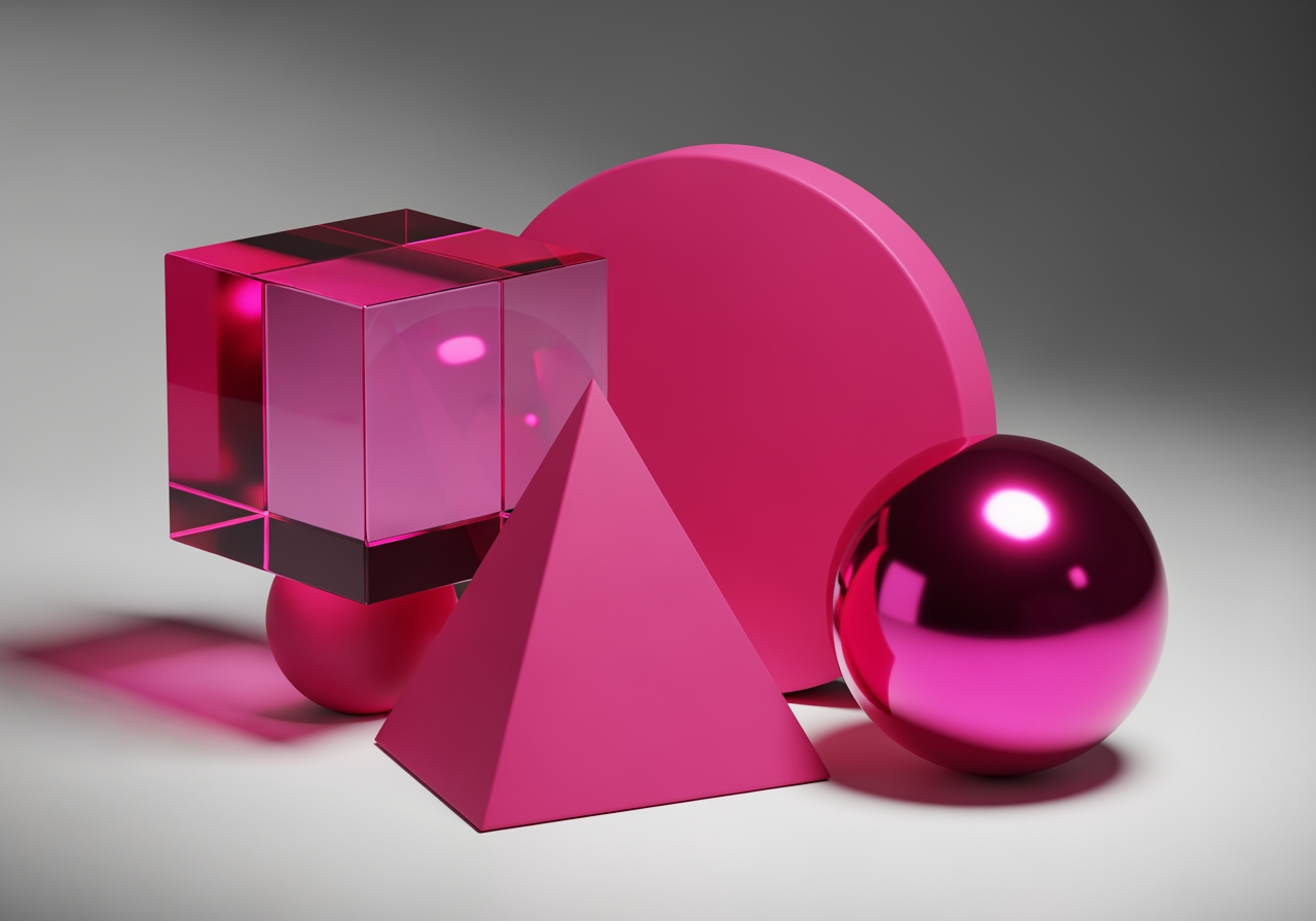 Various geometric shapes showing different textures in precise Fuchsia color