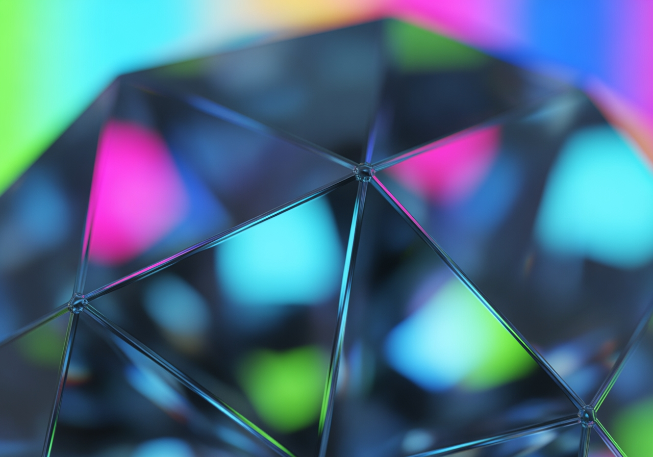 Scatto macro di vetro cristallo che rifrange luce al neon colorata