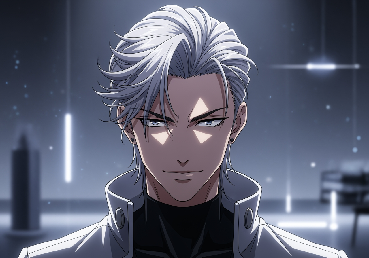 Personaggio ragazzo anime dai capelli argentati di alta qualità generato da IA