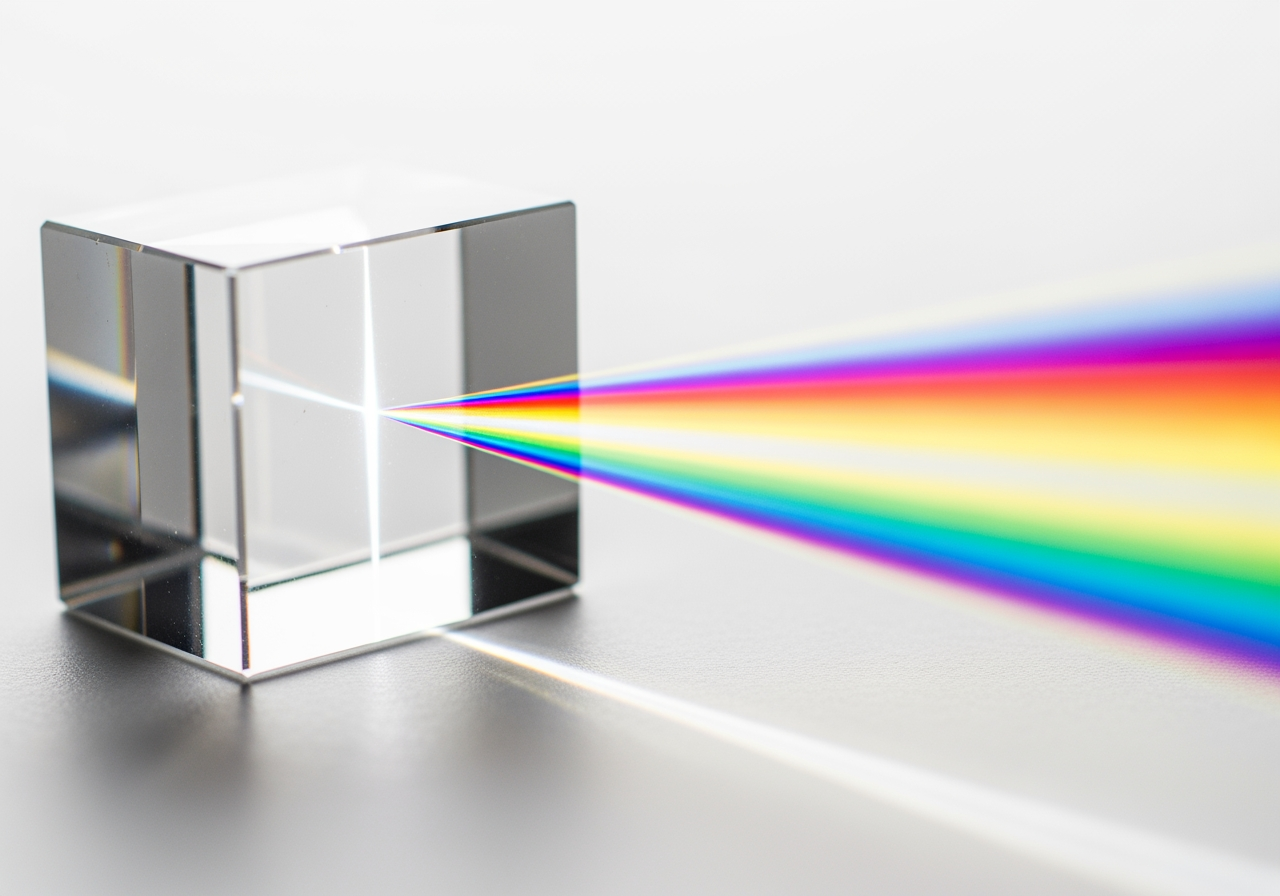 Crystal prism refracting light representing 4K resolution upscaling and clarity