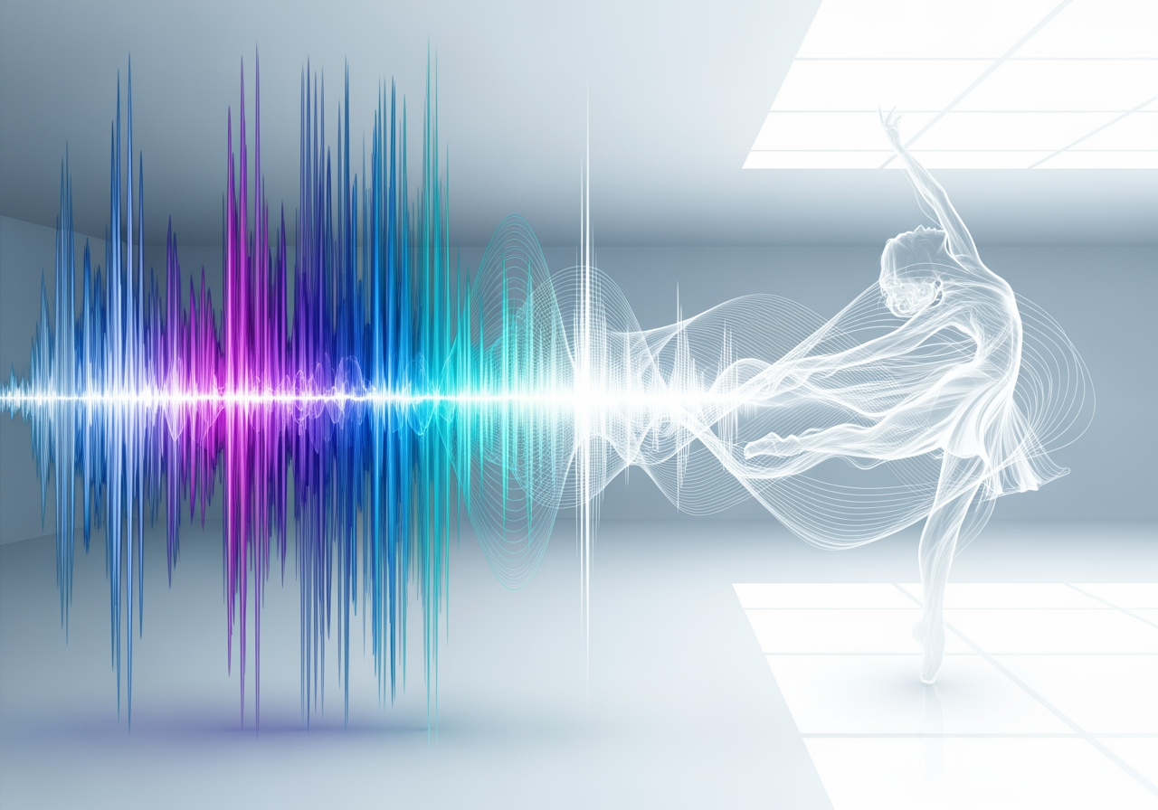 Visualisierung von Schallwellen, die sich in elegante Tanzbewegungslinien verwandeln