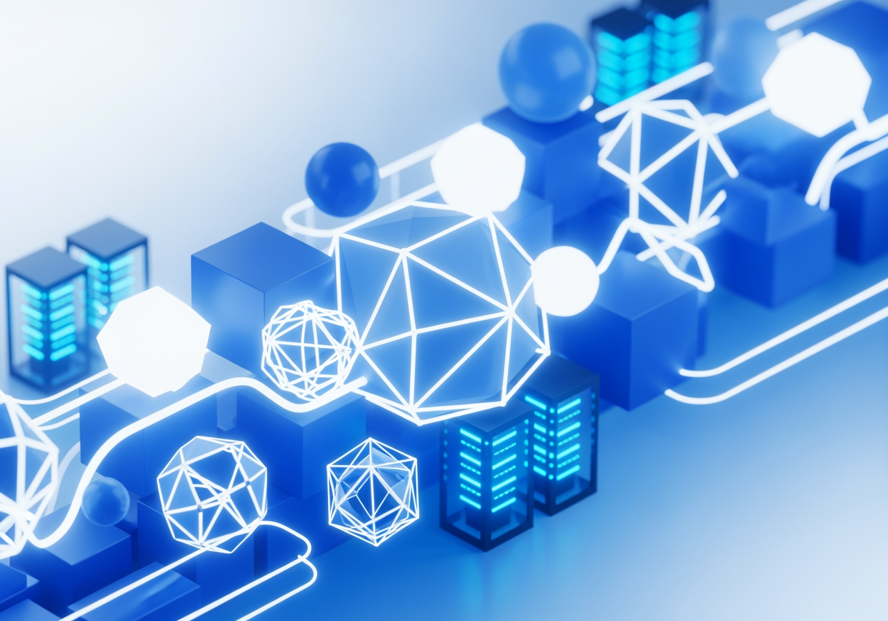 하드웨어 없이 속도와 GPU 효율성을 보여주는 추상적인 클라우드 컴퓨팅 컨셉