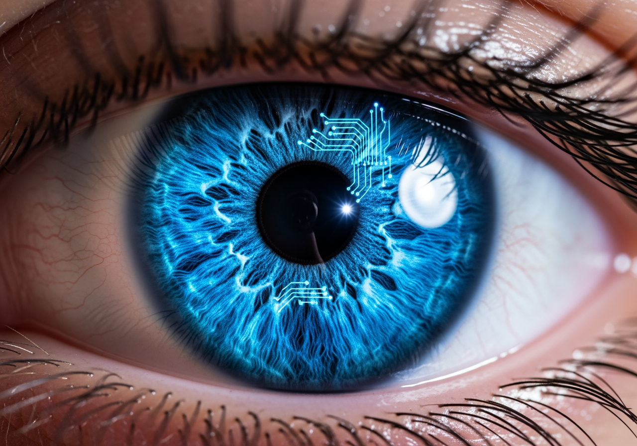 Primer plano extremo del ojo de un personaje digital mostrando detalles y nitidez en alta resolución 4K