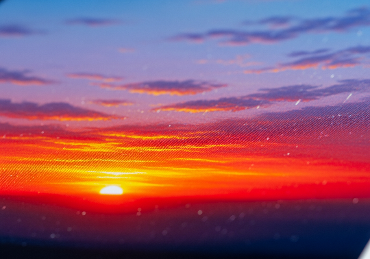 Nahaufnahme-Makroaufnahme enthüllt hochauflösende Texturdetails eines digitalen Sonnenuntergangsgemäldes