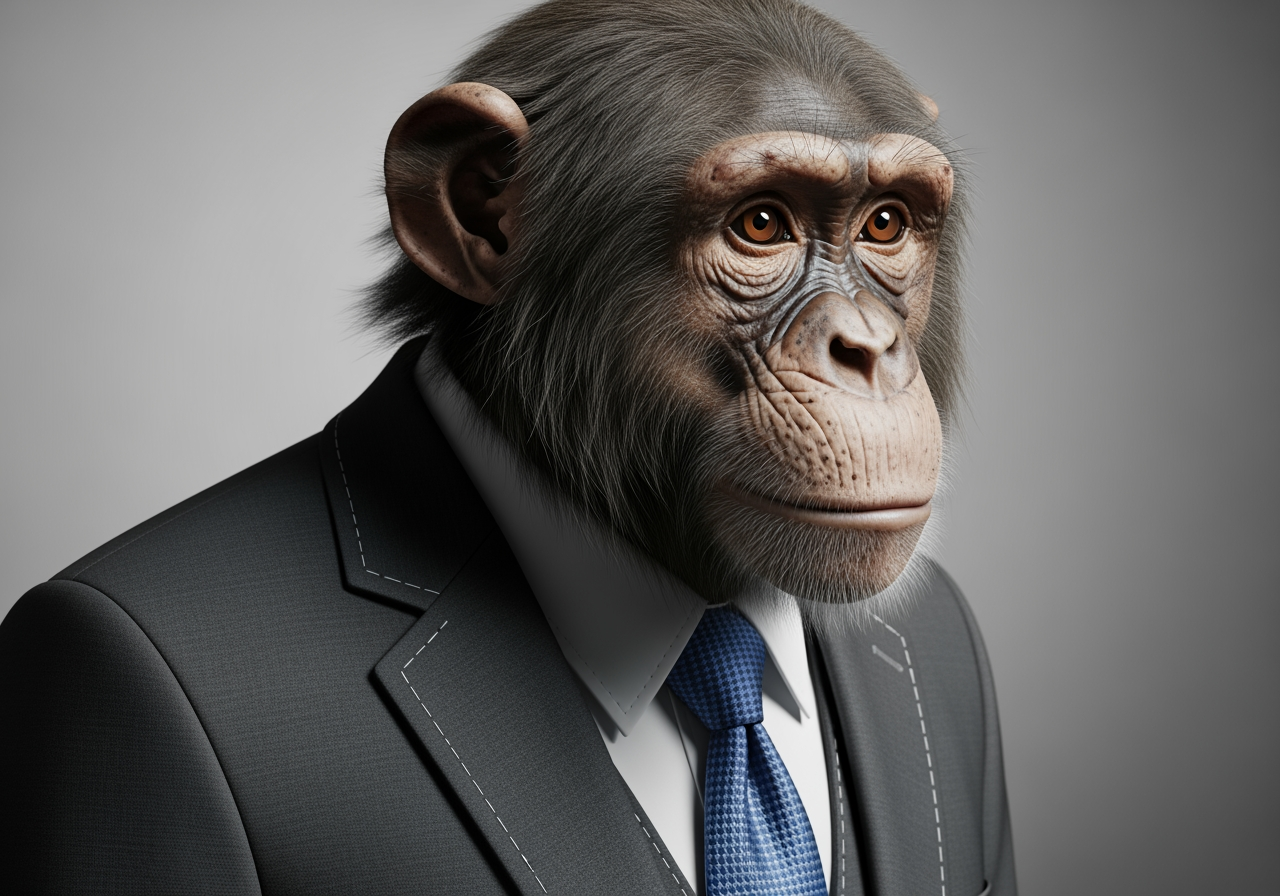 Hochauflösende Nahaufnahme eines stilvollen Affen im Anzug