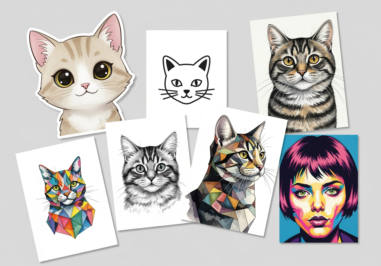各种猫咪插画风格的拼贴